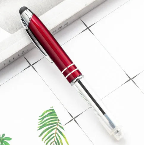 Multifunctional metal capacitive stylus and LED light ballpoint pen in red, black, white, green, or blue