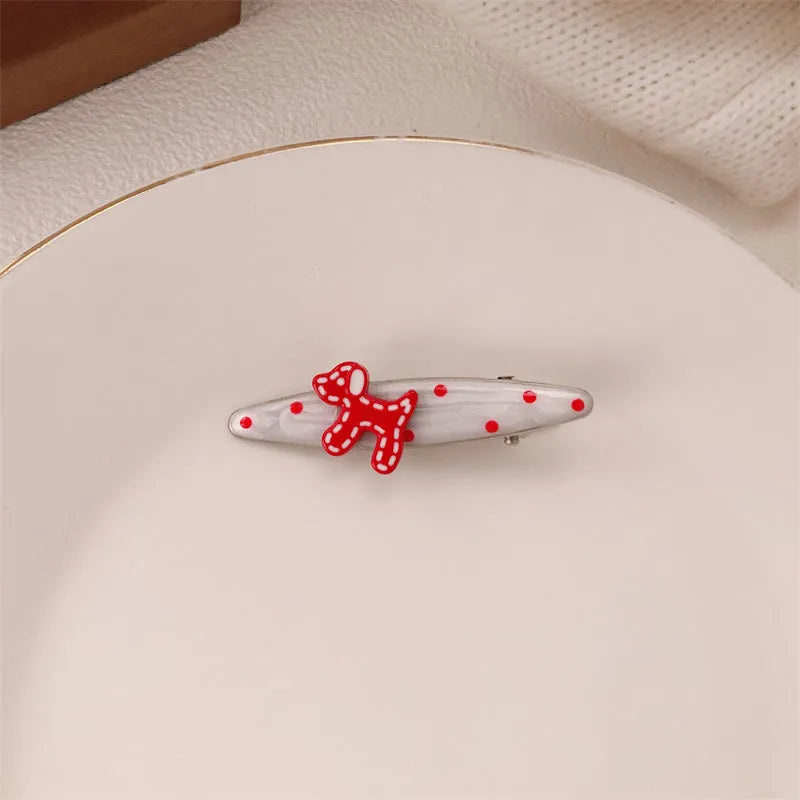 Red stereo love heart-shaped hairpin with French retro dots and willow leaf design