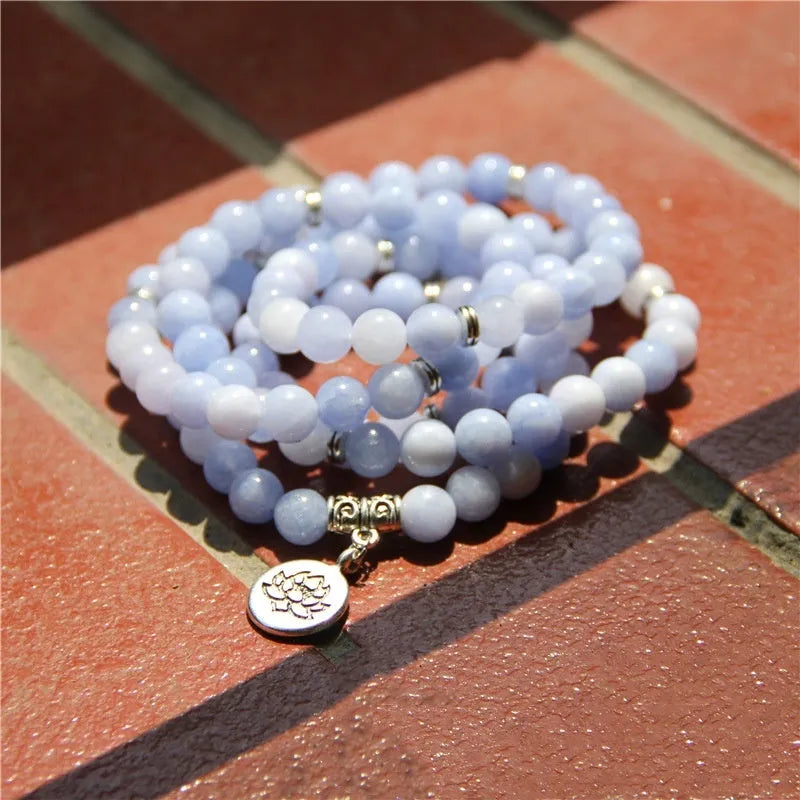 Geometric natural stone bracelet with angel echeveria and lotus design for women in various colours