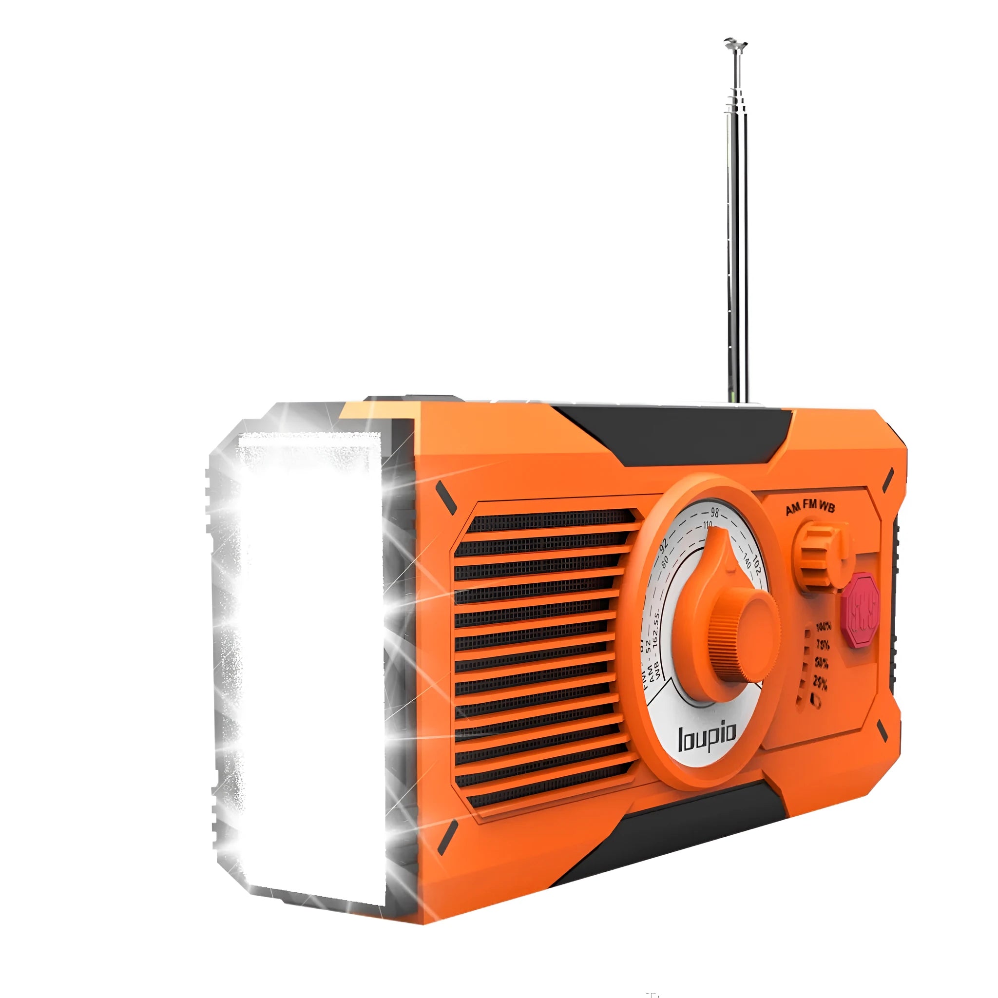 Orange ABS multifunctional emergency hand radio with reading light and flashlight display