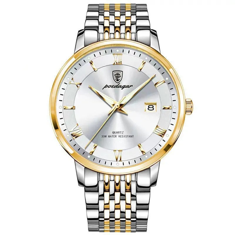 Men's waterproof luminous calendar quartz watch with precision steel case and mineral reinforced mirror
