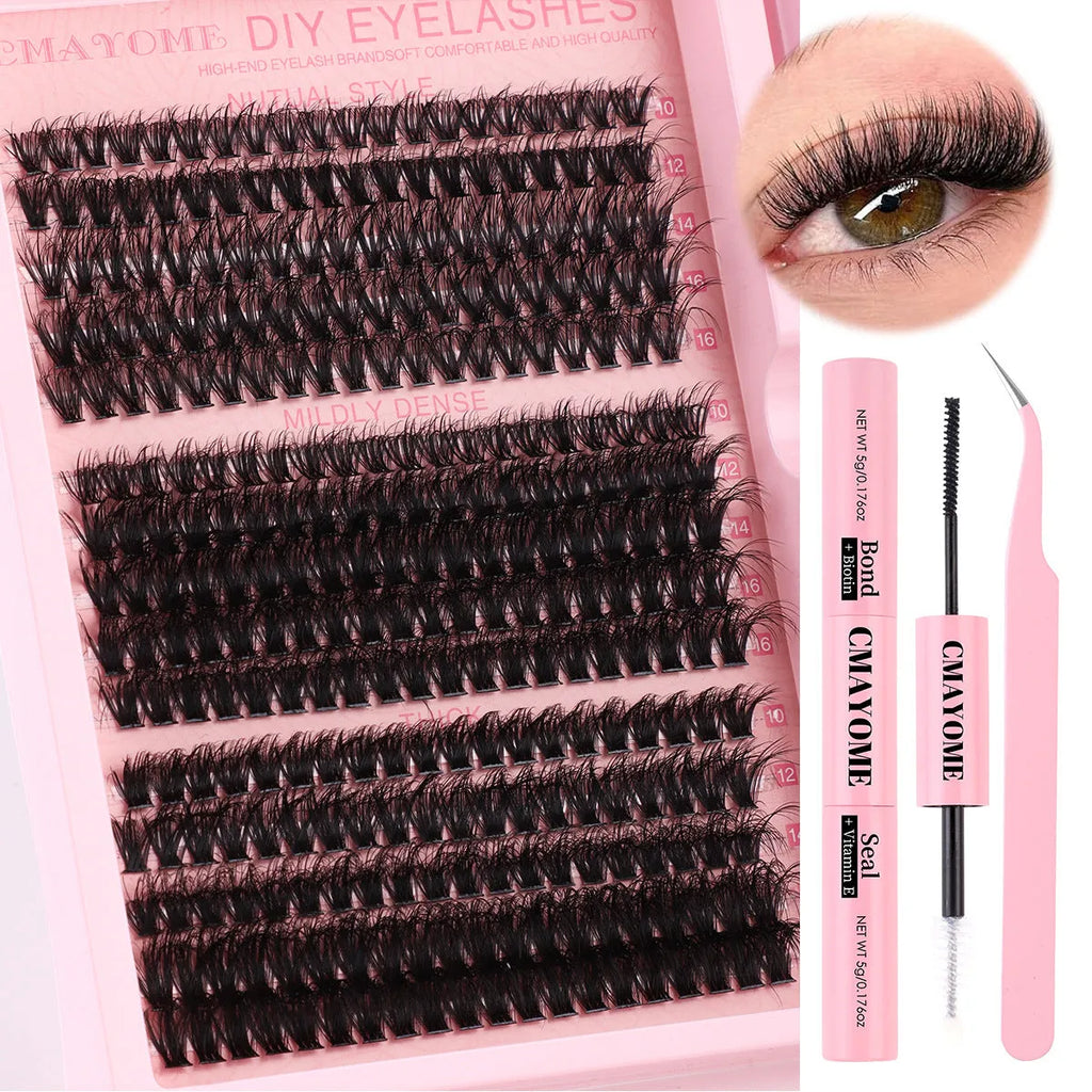 Segment single cluster DIY false eyelash extension suit with application tweezers
