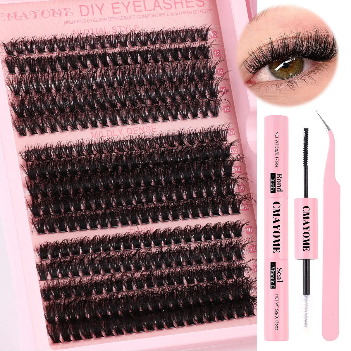 Segment single cluster DIY false eyelash extension suit with application tweezers