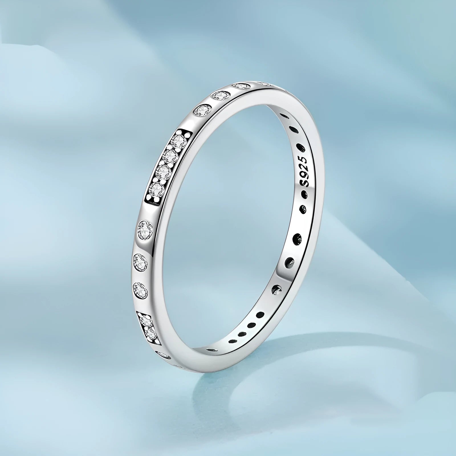 Oxidised black silver 'I Love You' moss code ring on a simple band for women.