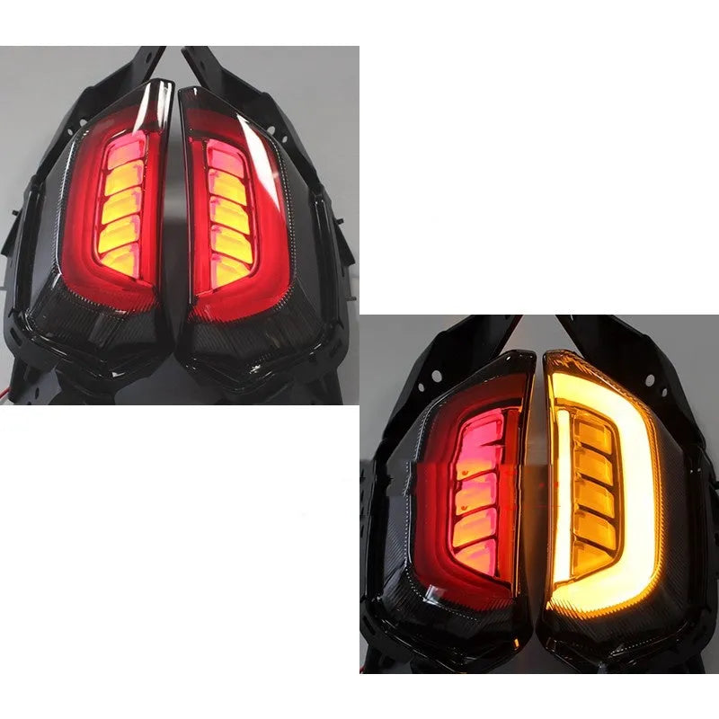 Blue and yellow LED turn signal light for Yamaha NMAX155 scooter on white background.