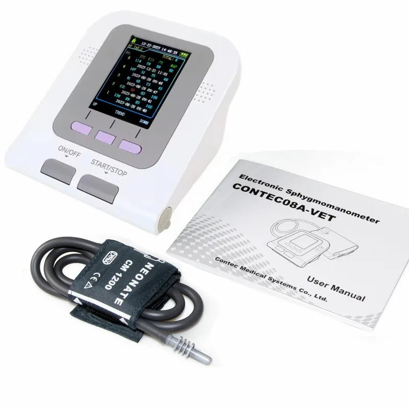 CONTEC08A veterinary digital blood pressure monitor unit with colour screen and adjustable cuff.