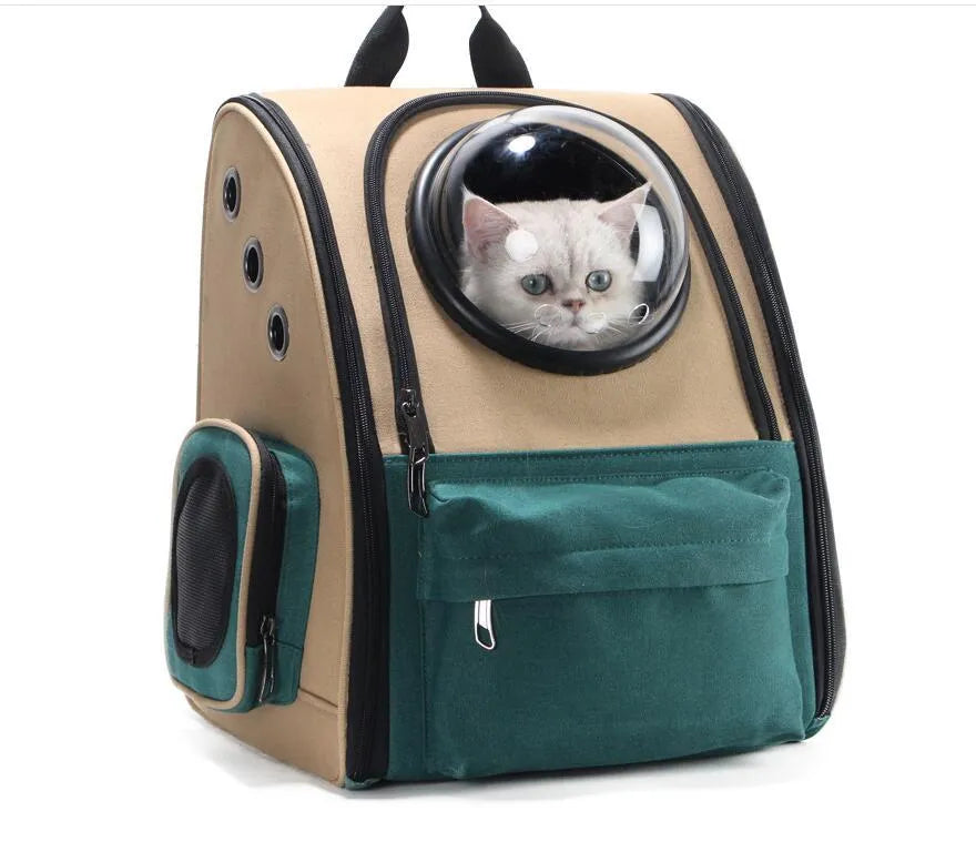 Pet carrier backpack vertical dark green alloy frame for cats up to 15 kg and dogs up to 10 kg