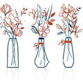Three-piece metal flowers wall art set with colour vase designs for farmhouse country decor