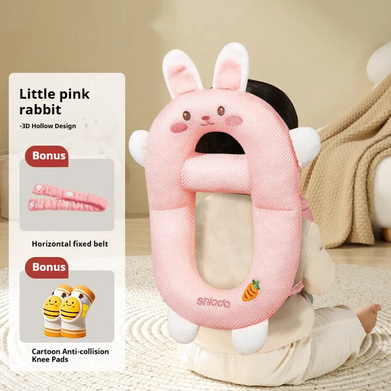 Baby anti-collision pillow and kneepad set in cartoon dinosaur, bee, rabbit, and chicken designs