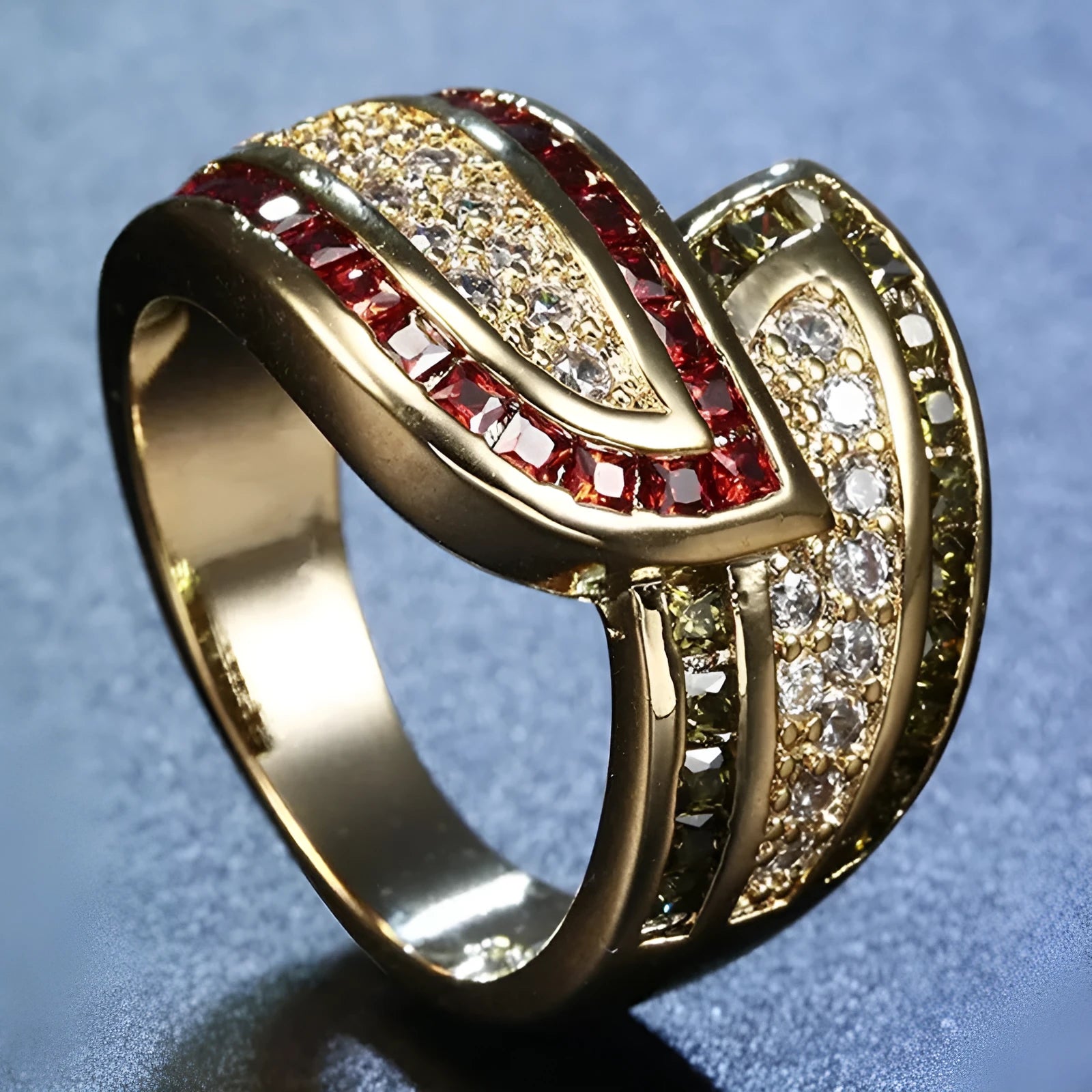 Women's peridot ring in CR6313 gold colour, alloy construction, showing gemstone design