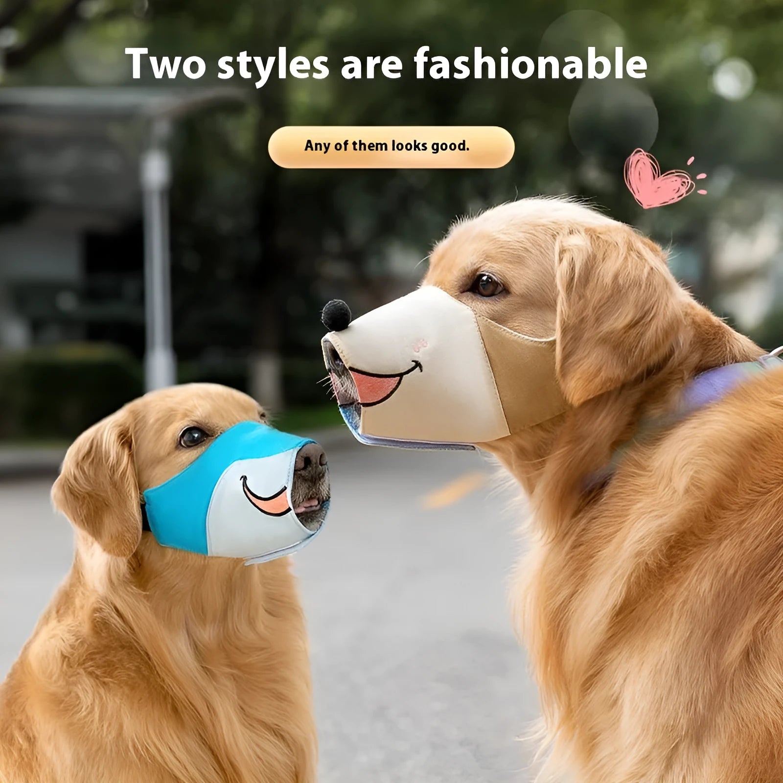 Adjustable canvas dog muzzle in Ollie Brown Bear colour, shown on a dog's snout with straps fastened.