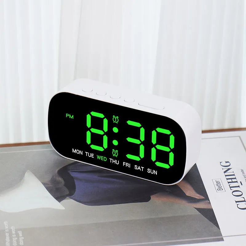 LED digital alarm clock with slim 10mm plastic shell in five colours including white, rose red, green, blue, yellow