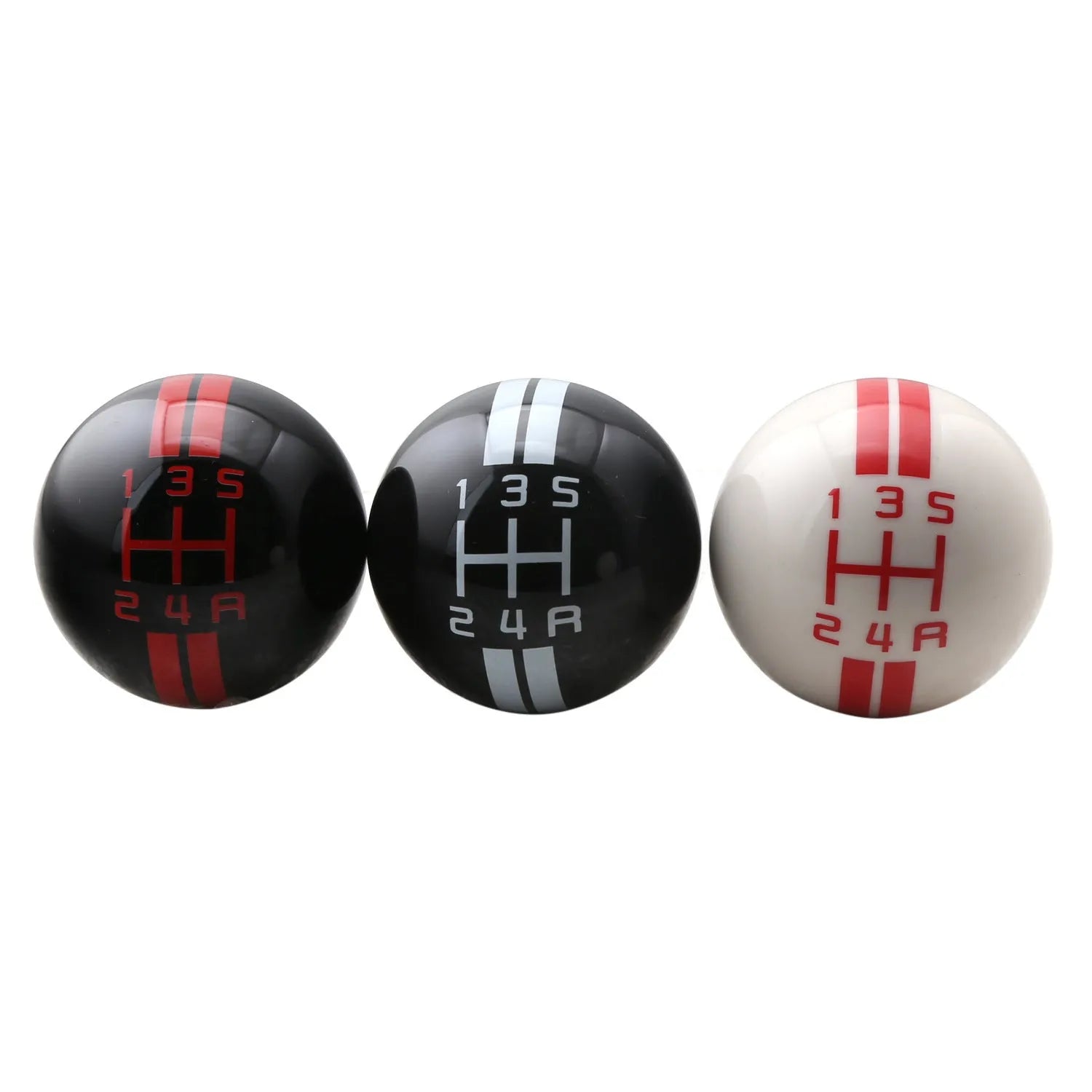 Universal 5 gear manual car gear head with black ball design and coloured text accents