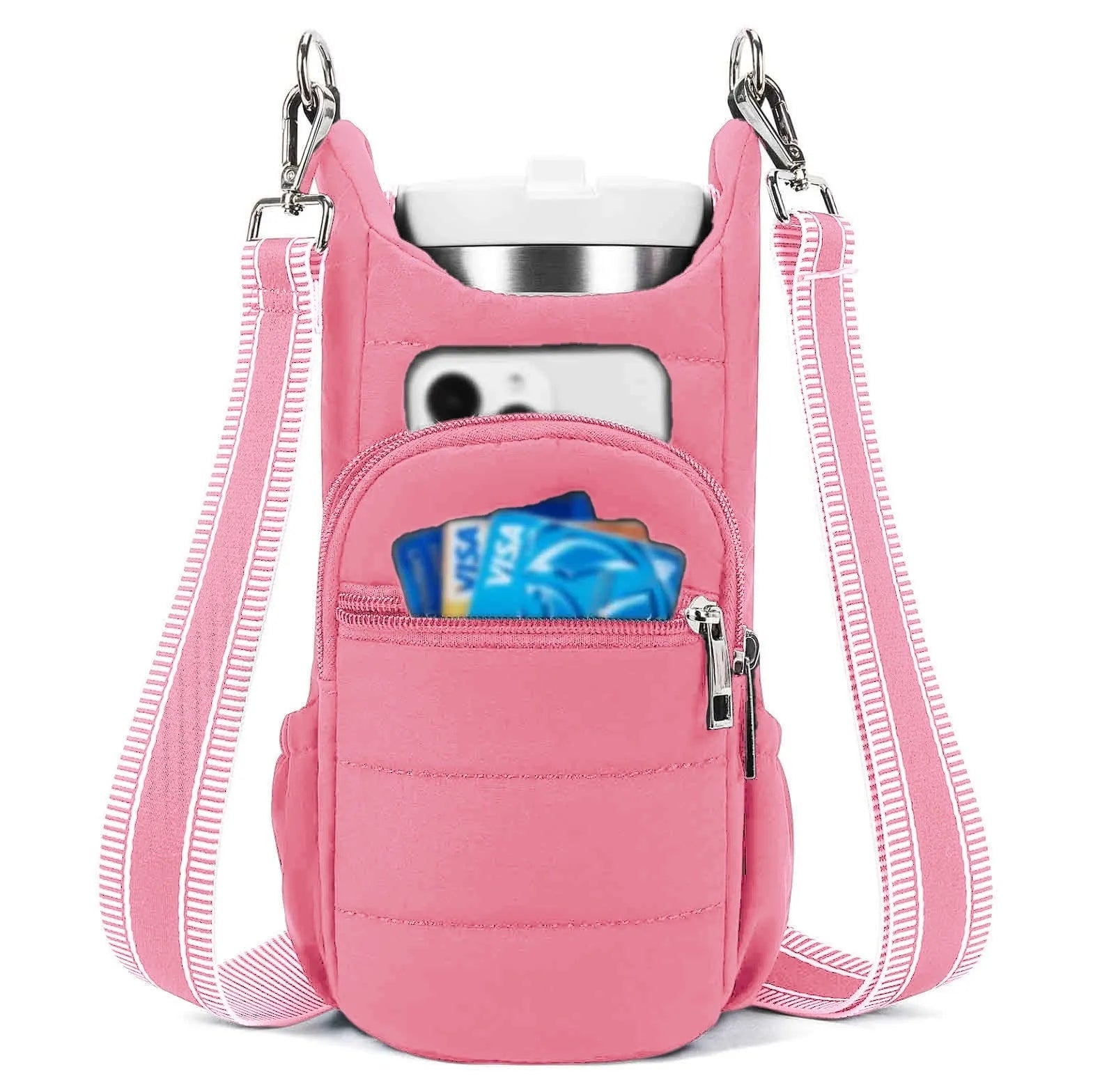 Cycling water bottle kettle bag mounted on bicycle frame in beige colour