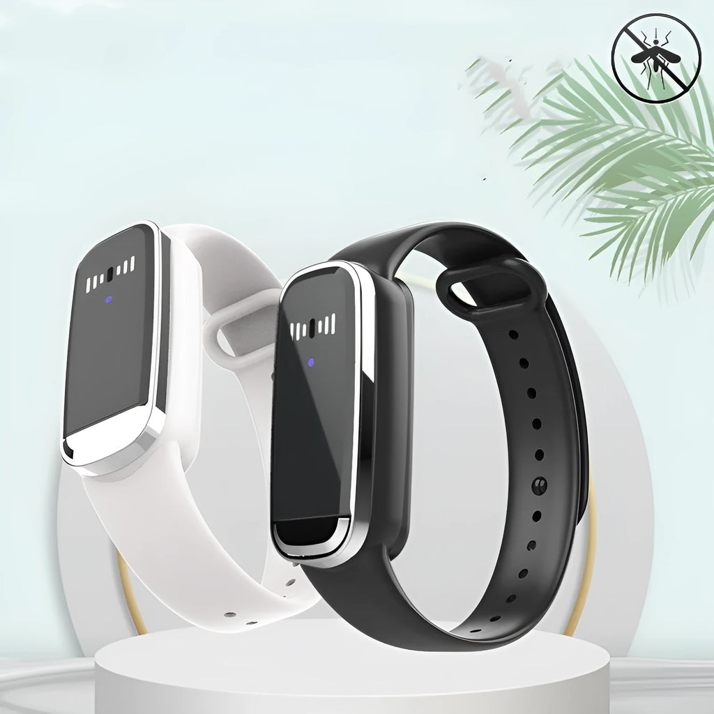 Black and white ultrasonic mosquito repellent bracelet for pregnancy and baby protection with USB charging cable