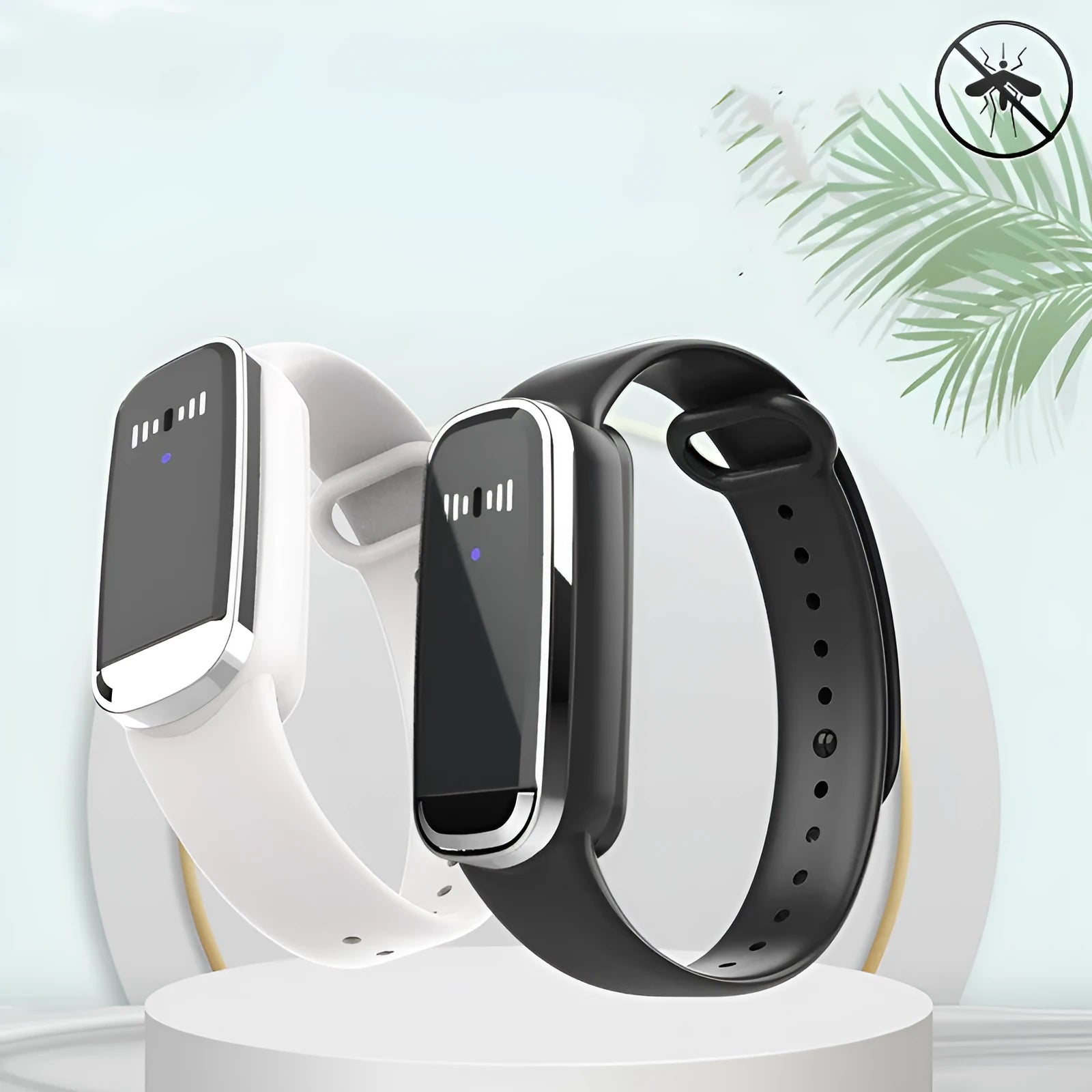 Black and white ultrasonic mosquito repellent bracelet for pregnancy and baby protection with USB charging cable