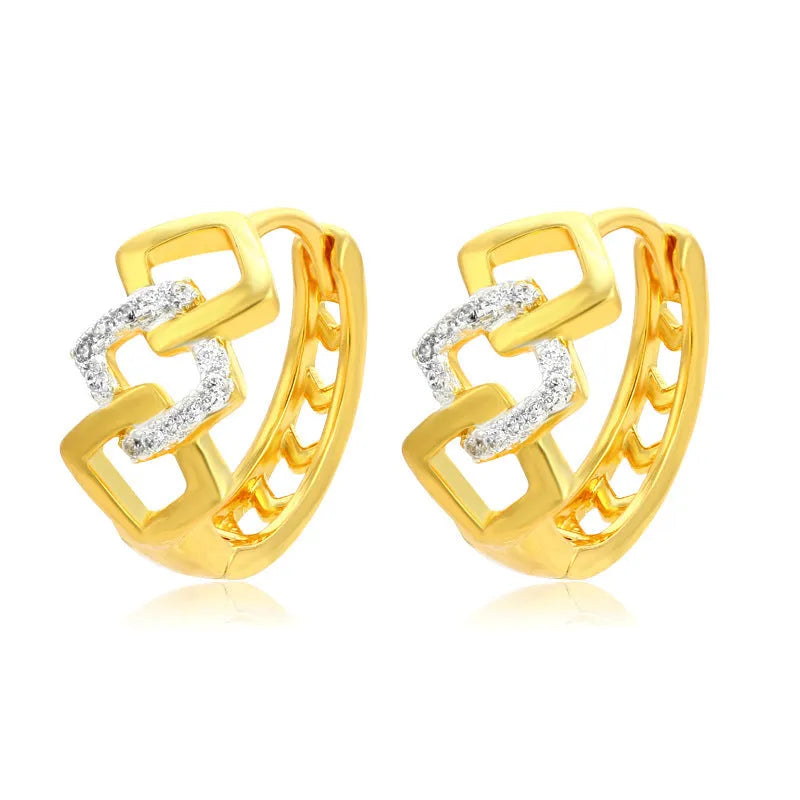 Gold geometric hollow-out earrings with electroplated finish and colour separation ear clip