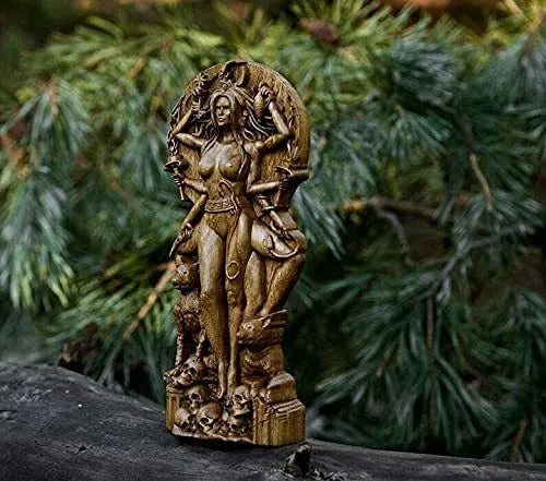 Hand-finished resin statue of a Greek goddess, 22cm tall, showing detailed drapery carving on a 9cm base.