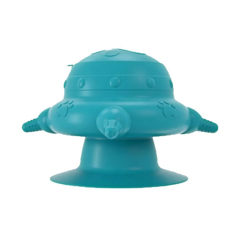 Pink silicone pet nursing device with pacifiers for feeding puppies and kittens.