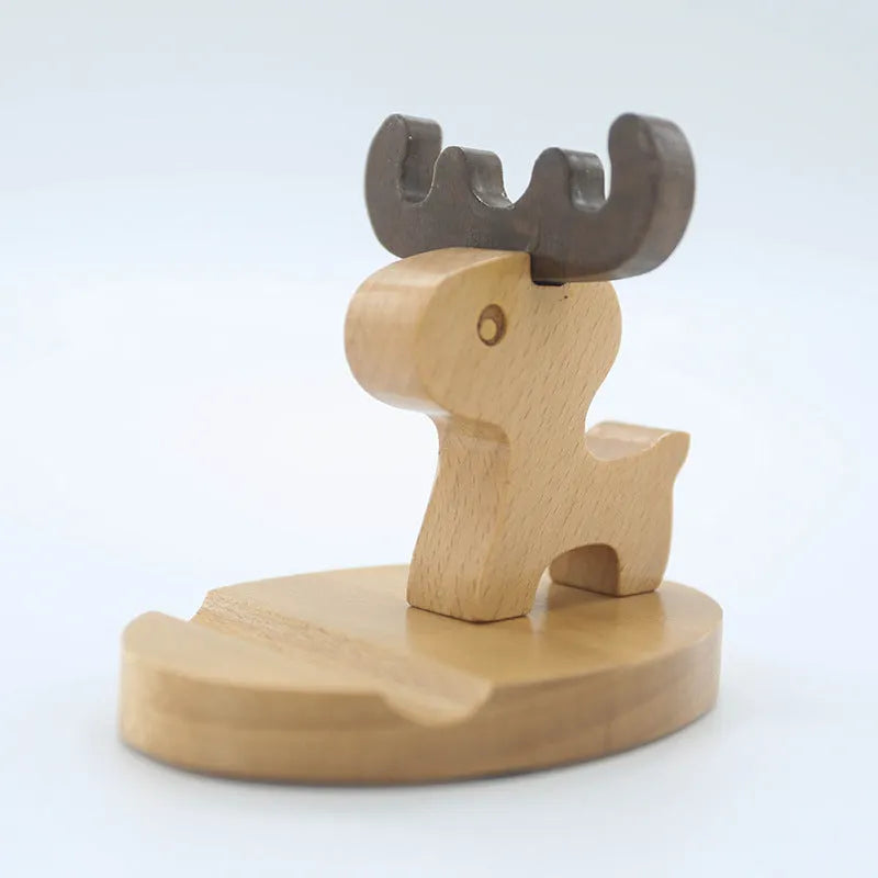 Handcrafted beech wood and resin lazy bracket mobile phone holder on a wooden desk