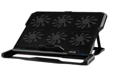 Laptop cooling board with metal mesh construction and LCD display showing speed controls