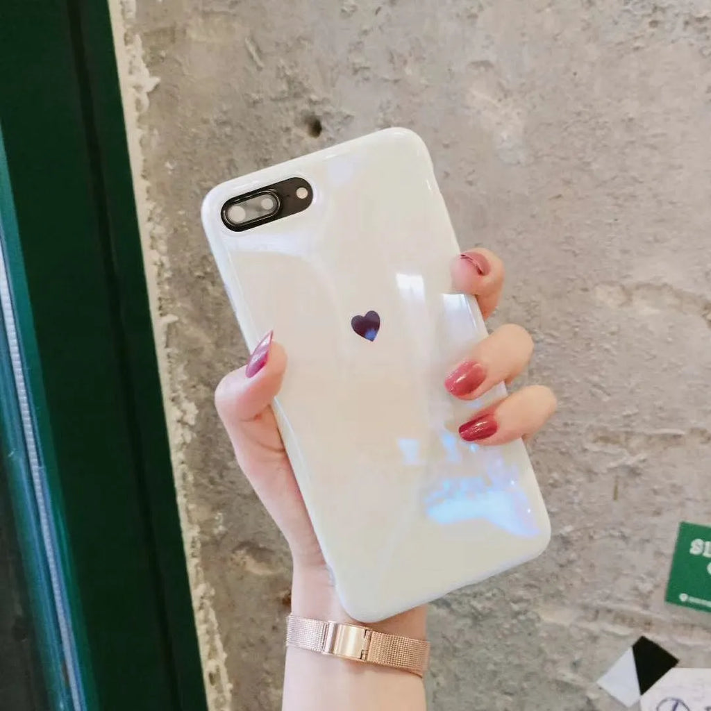 Slim blue light blocking protective back cover case for iPhone, shown in Bluwhite and White colour options.