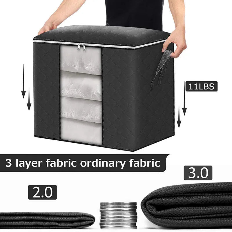 Non-woven fabric storage organiser bag for quilts and clothes in beige colour.