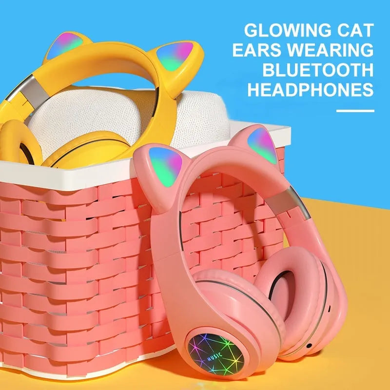 Cat ear wireless sports Bluetooth headset showing colour options