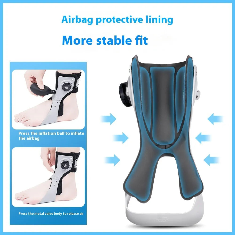 Grey ankle brace with airbag button support mechanism for ankle fixation and protection