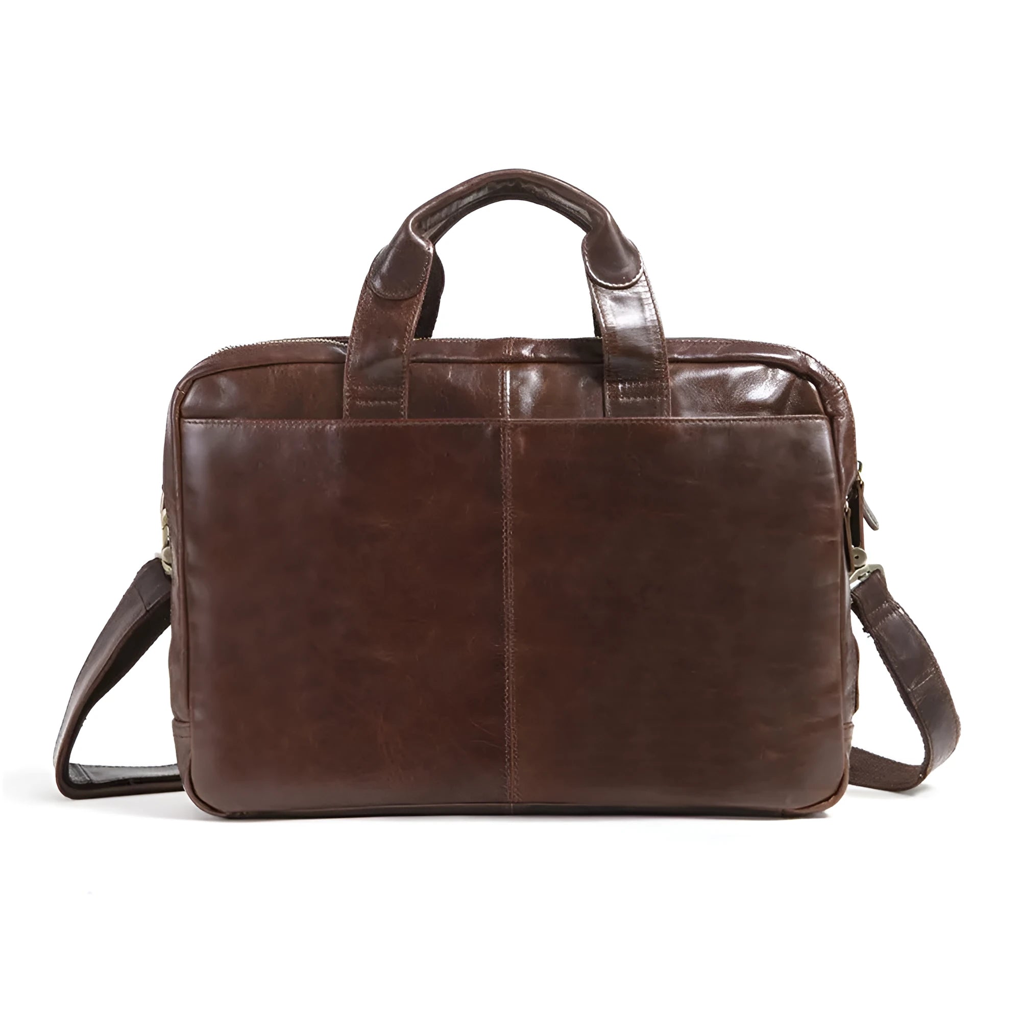 Brown first layer cowhide business briefcase with leather pattern and polyester cotton lining