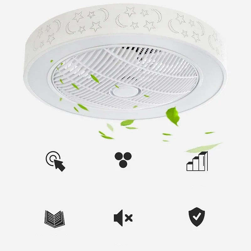 55cm pastoral style LED ceiling fan light with concealed metal blades in chandelier housing
