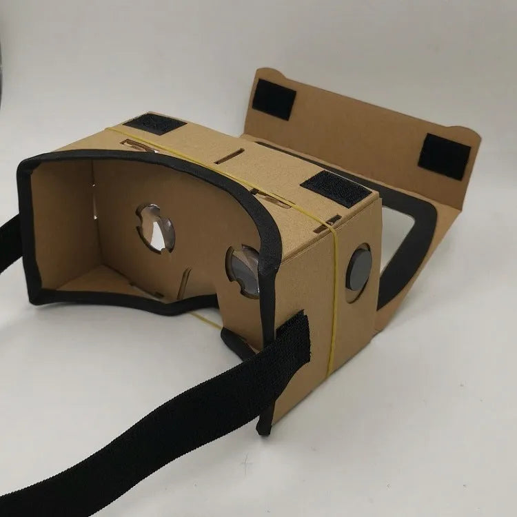 Pink and white VR cardboard glasses for 6-inch smartphones with adjustable head strap.