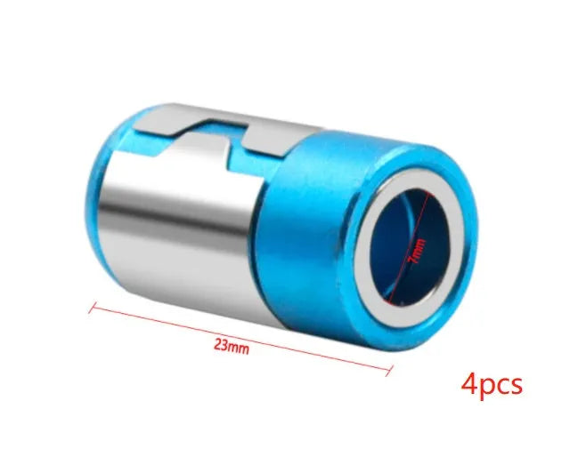 Light blue magnetic screwdriver bit with slotted head and magnetic ring design