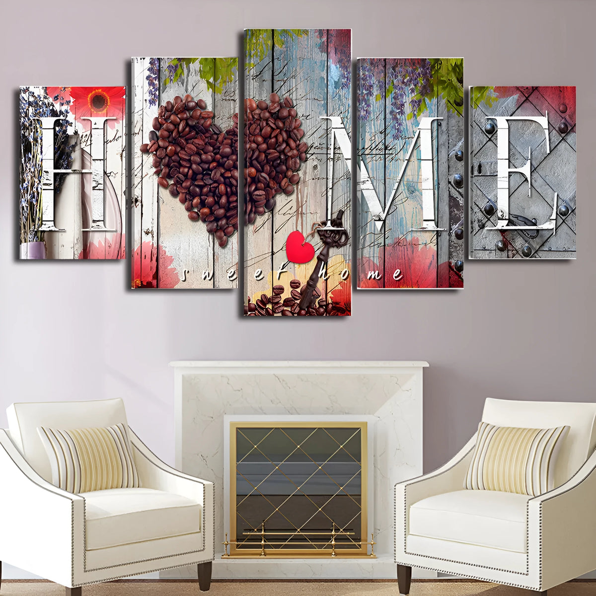 Red Home Sweet Home oil painting decoration board set in no frame style, five boards in Size S or Size M
