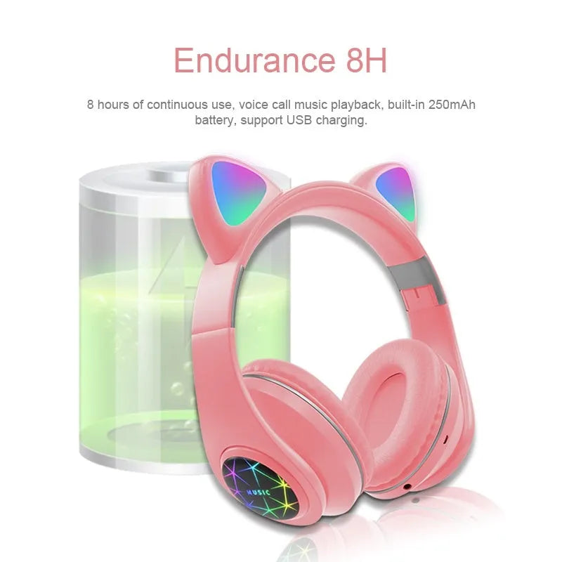 Cat ear wireless sports Bluetooth headset showing colour options