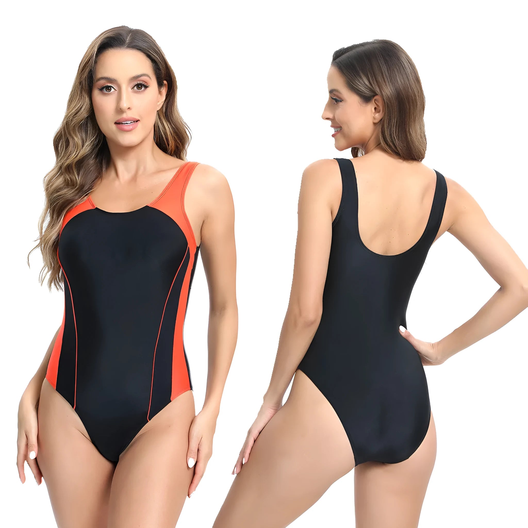 Blue one-piece tight briefs sports swimsuit on mannequin showing athletic swimwear design