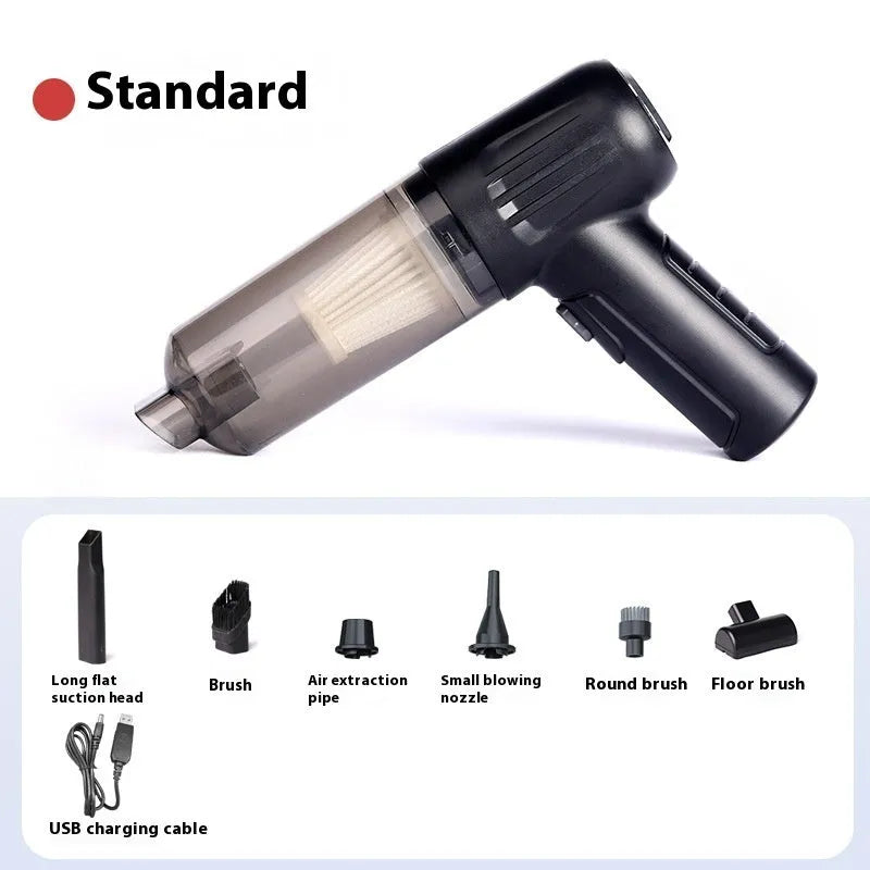 Handheld cordless pet vacuum cleaner with floor brush and nozzle attachments for removing cat and dog hair.