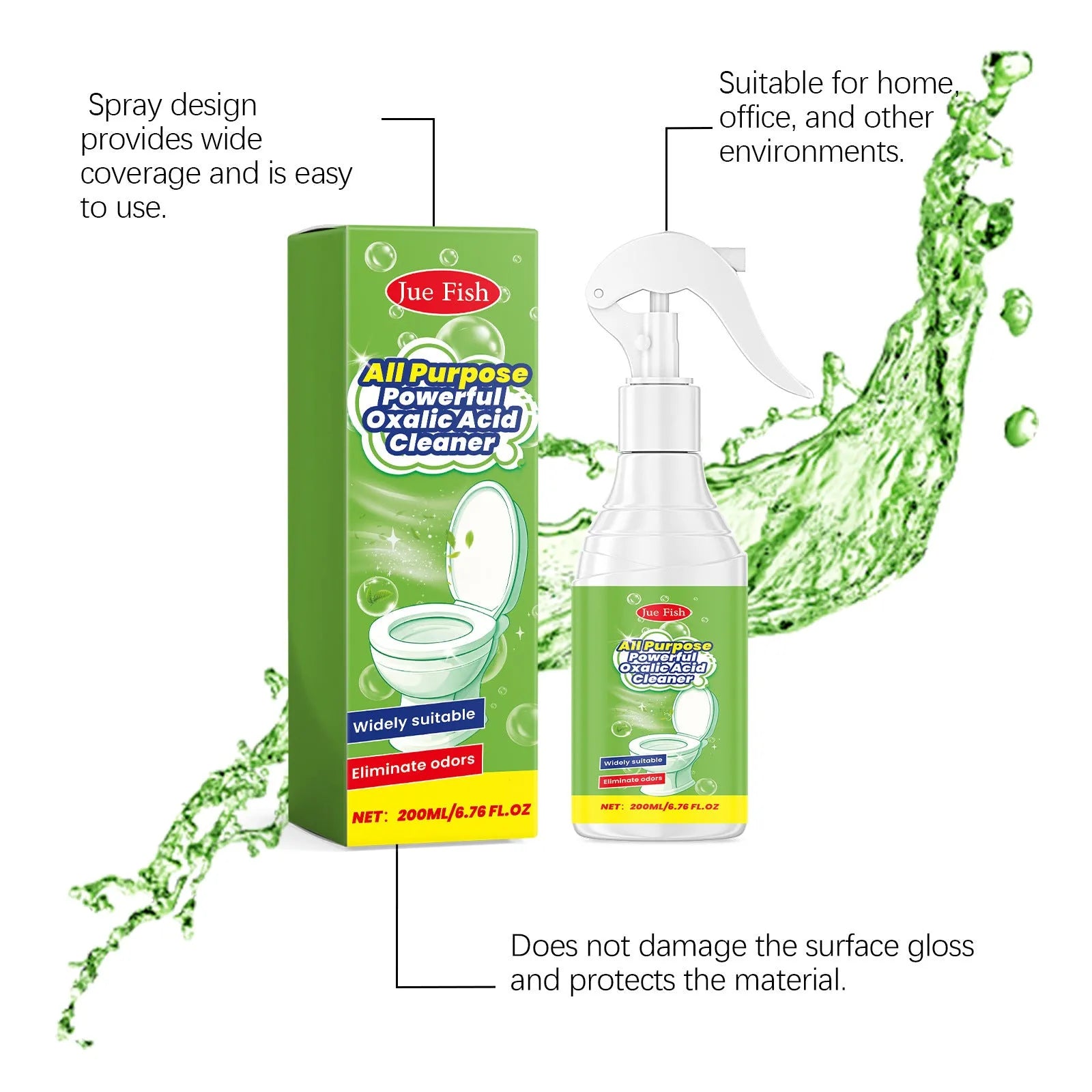 200ml multi-functional household grease cleaning spray in a white plastic bottle with blue trigger.