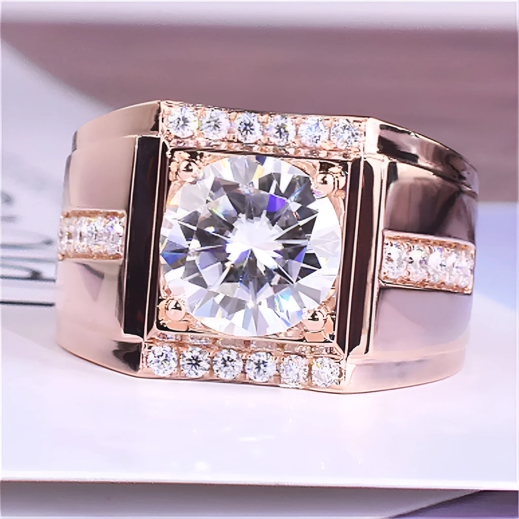 Men's adjustable imitation moissanite ring with diamond zircon stones in geometric design