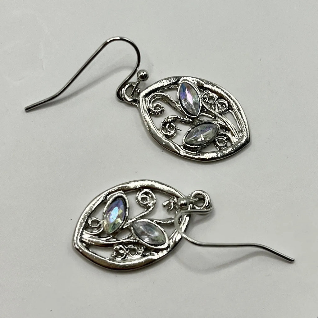 Silver leaf earrings with embedded colourful moonstones for women