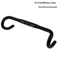 Black aluminium alloy road bike drop handlebar with UNO printing marks showing multiple width options