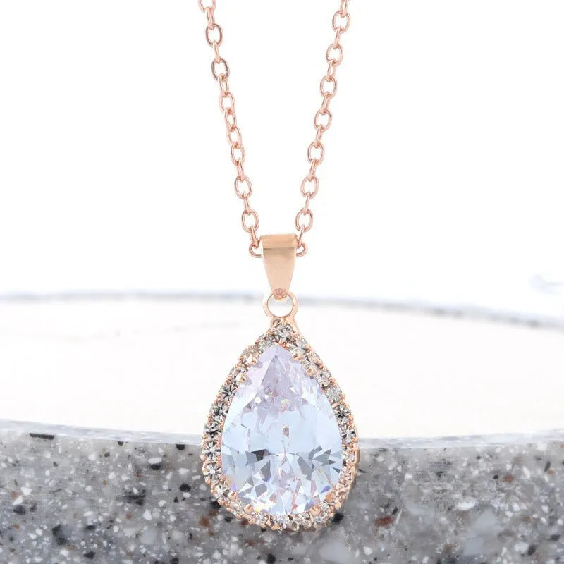 Women's drop shape necklace with geometric rhinestone pendant in multiple colour options