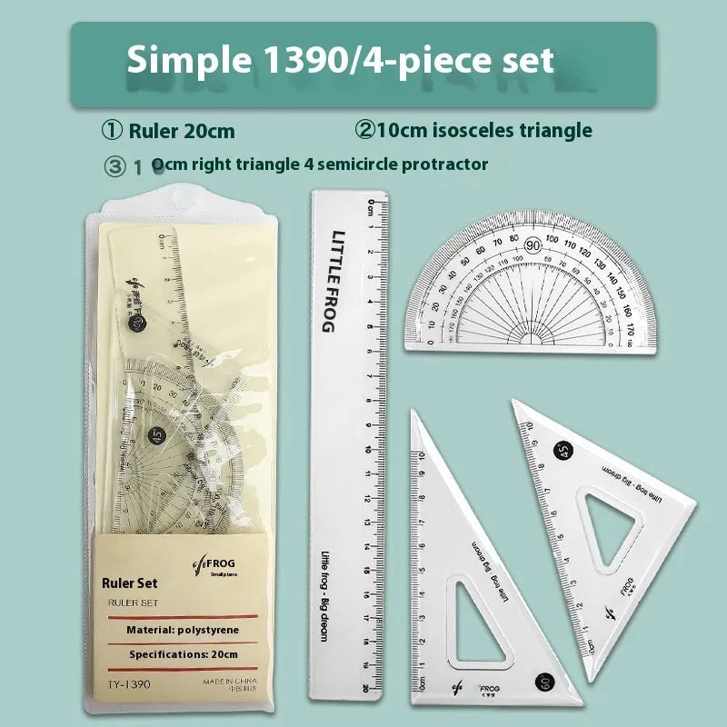 Youpai transparent acrylic drawing ruler set with square and protractor tools on a desk.