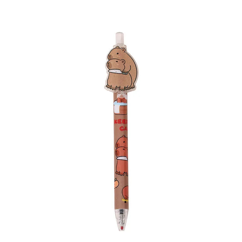 Box of 48 cartoon bear acrylic pressing pens with plastic shells and carbon black ink.