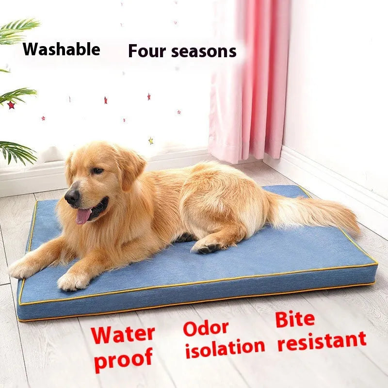 Waterproof scratch resistant Oxford cloth dog bed mat in Oxford Gray with wooden frame, large size