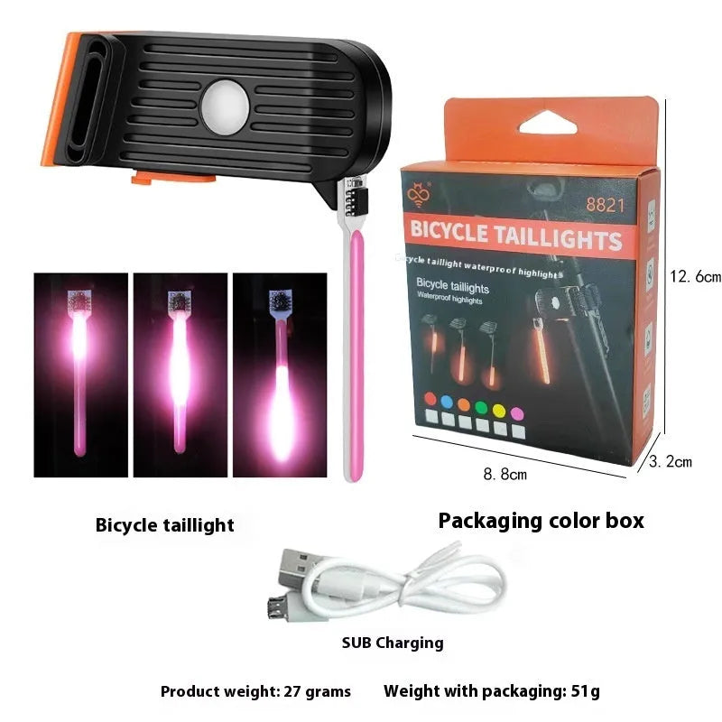 USB rechargeable bicycle taillight with flowing red light mode and creative shape