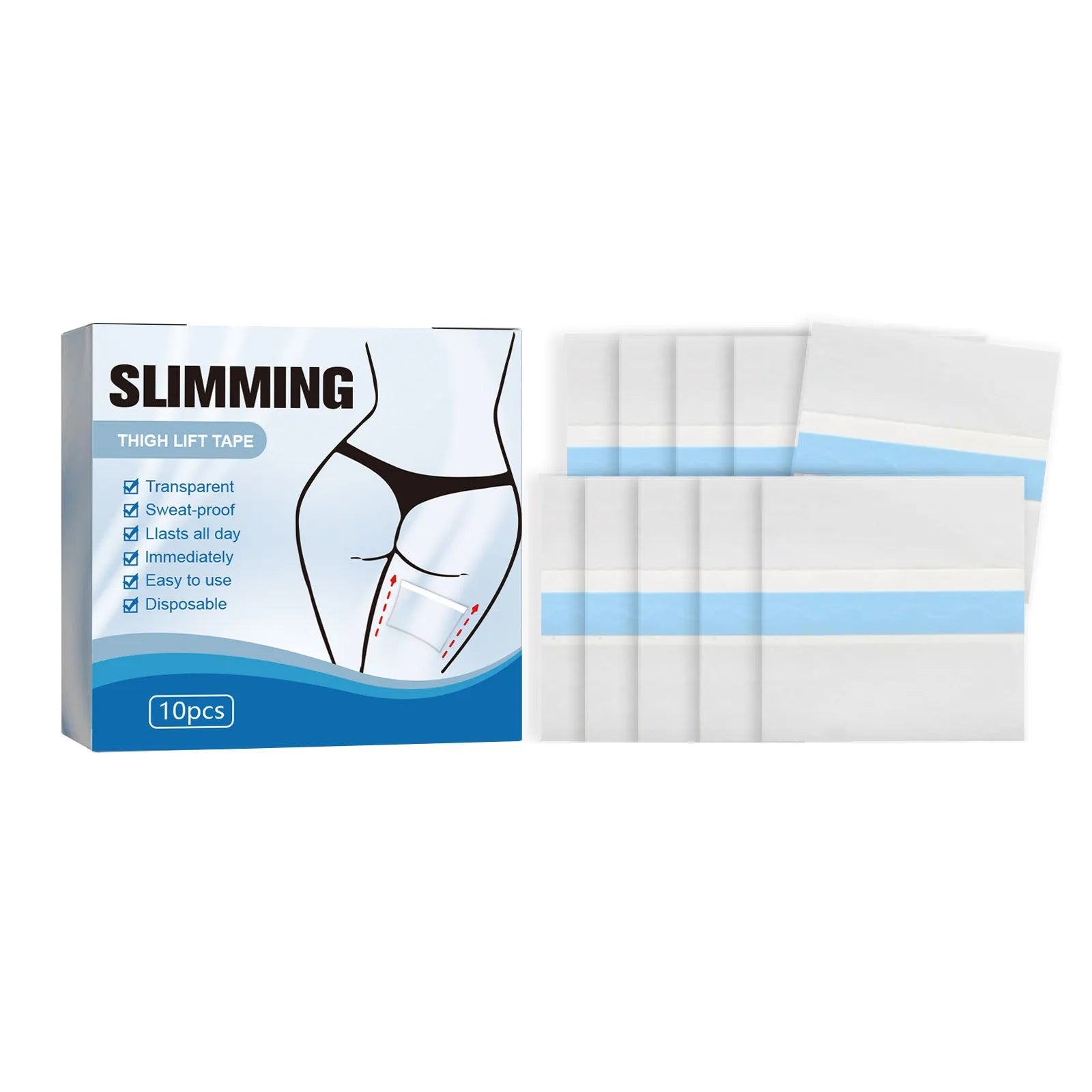 Box of 10 square body shaping stickers for stomach tightening, each 12cm by 12cm.