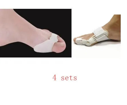 Silicone bunion corrector with double-hole SEBS toe separator for hallux valgus, in skin colour or white.