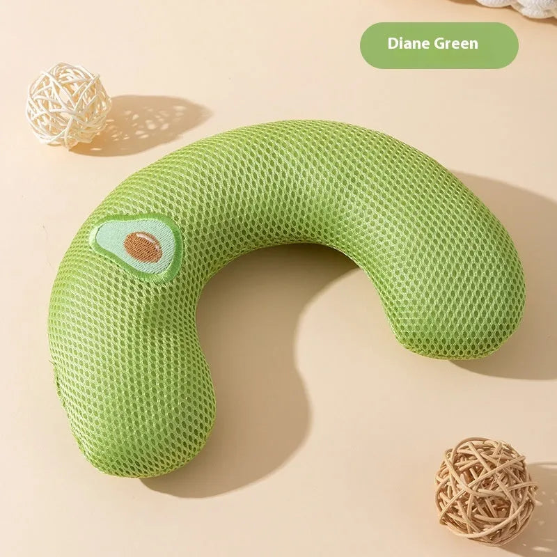 Cat U-shape pillow in Lomi Brown, breathable mini pet pillow for dogs, wooden free size design