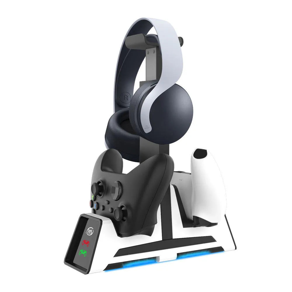 PS5 multifunctional base handle double charging station with magnetic suction heads and two controllers